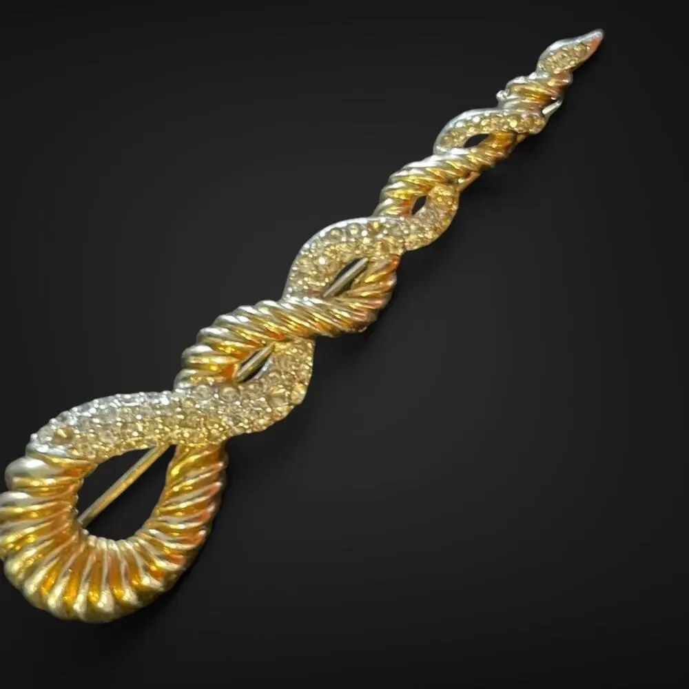 Vintage 1950 Marcel Boucher 3164 Gold Plated Rhinestone Rope Brooch 3.25